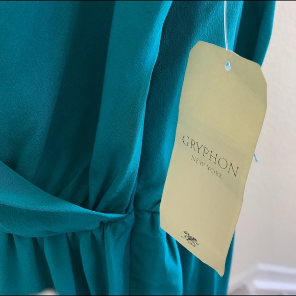 Gryphon Silk Teal Toga Style Dress - Picture 5 of 8